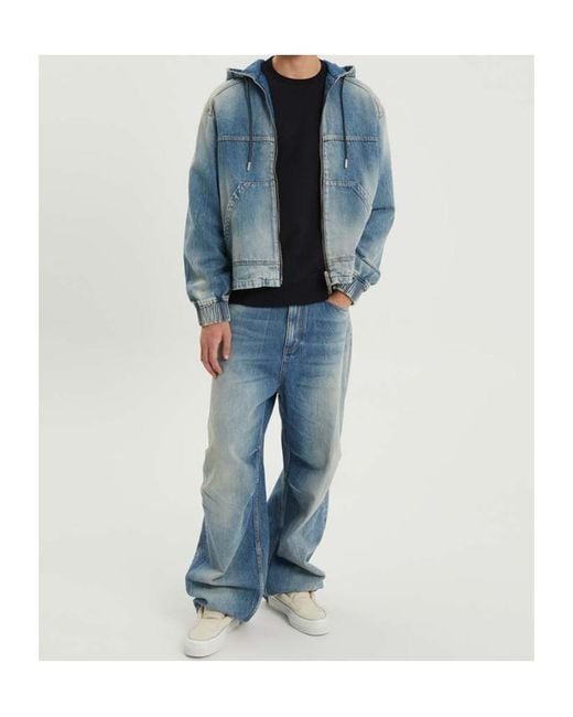 1989 STUDIO Blue Hooded Denim Jacket for men