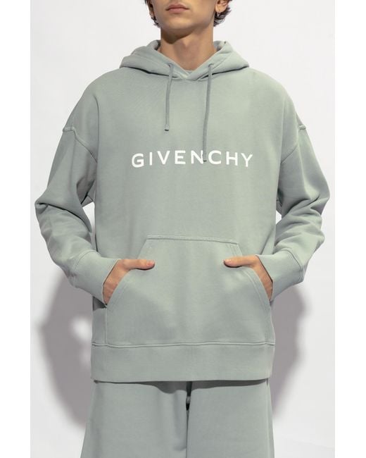 Givenchy Gray Logo Print Drawstring Hoodie for men