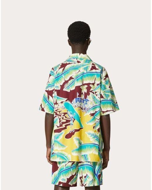 Valentino Blue Graphic Printed Short-Sleeved Shirt for men
