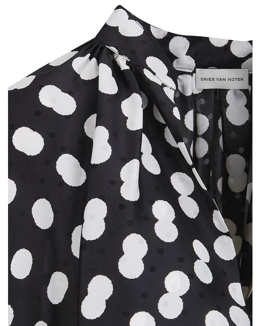 Dries Van Noten Black Polka Dot Printed Blouse