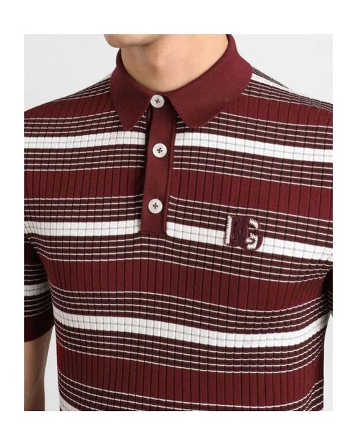 Dolce & Gabbana Red Striped Knit Polo Shirt for men