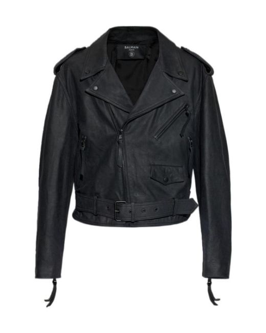 Balmain Black Zip-Up Buckle Detailed Jacket for men