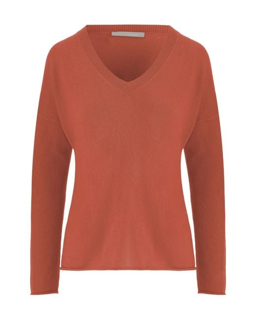 Allude Orange Ribbed V-Neck Knitted Sweater