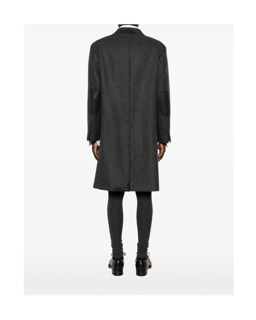 Prada Black Leather-Trimmed Single-Breasted Coat for men