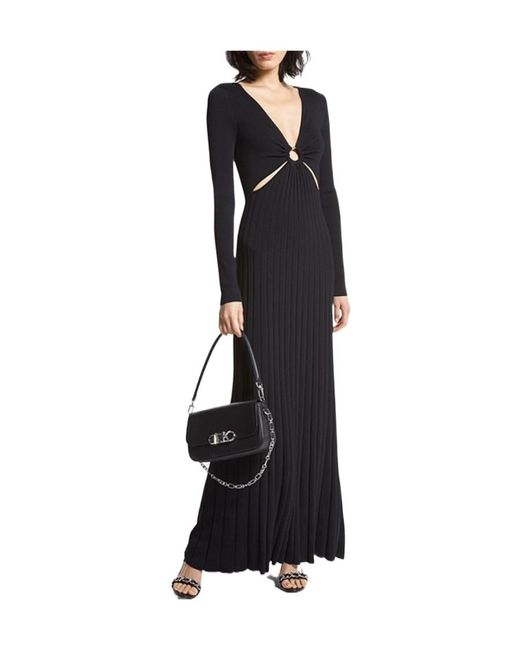 MICHAEL Michael Kors Black Pleated V-Neck Midi Dress