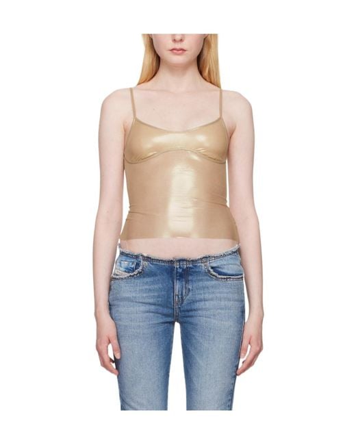 DIESEL Blue Low Round Neck Elastic Mesh Sling