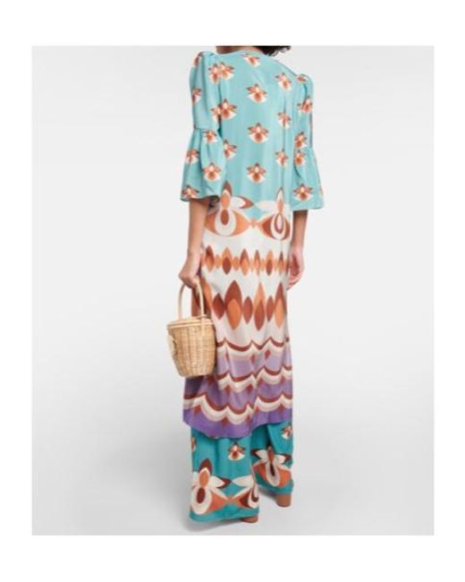 Adriana Degreas Blue Vintage Printed Silk Maxi Dress