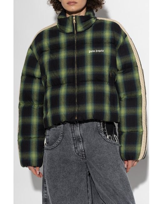 Palm Angels Green Checked Down Jacket