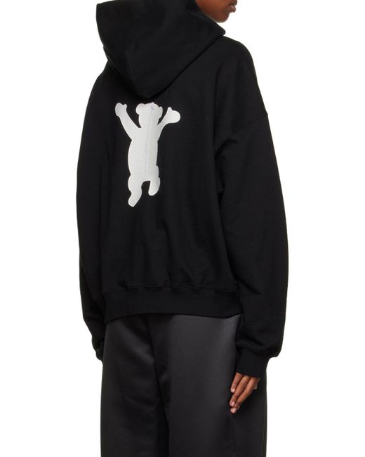 we11done Black Logo Print Cotton Hoodie for men