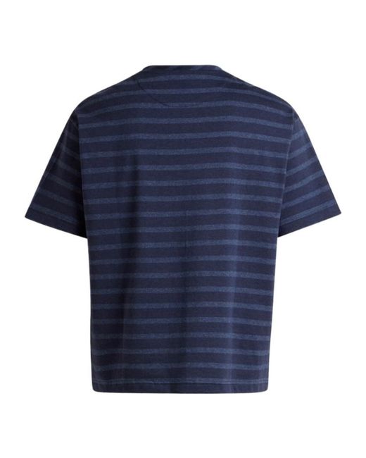 Etro Blue Striped Jersey Round-Neck T-Shirt With Chest Pocket for men