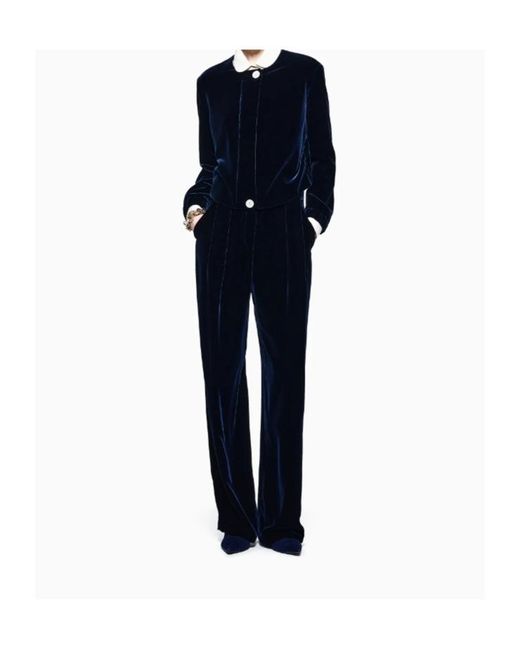Giorgio Armani Blue Velvet Straight-Leg Pants