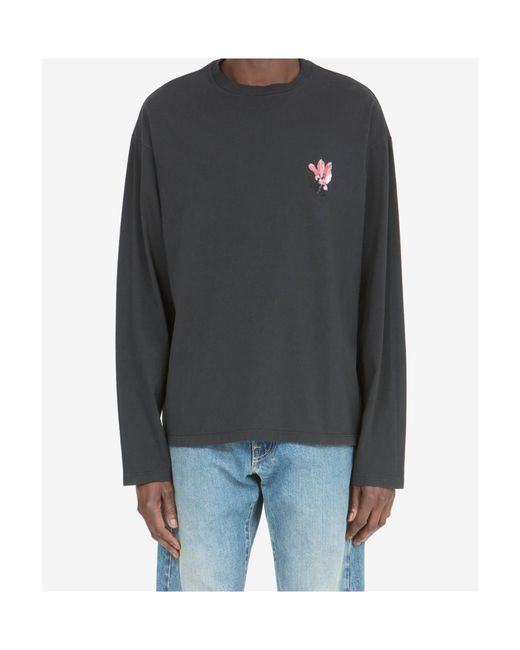 Maison Margiela Blue Floral-Print Long-Sleeve T-Shirt for men