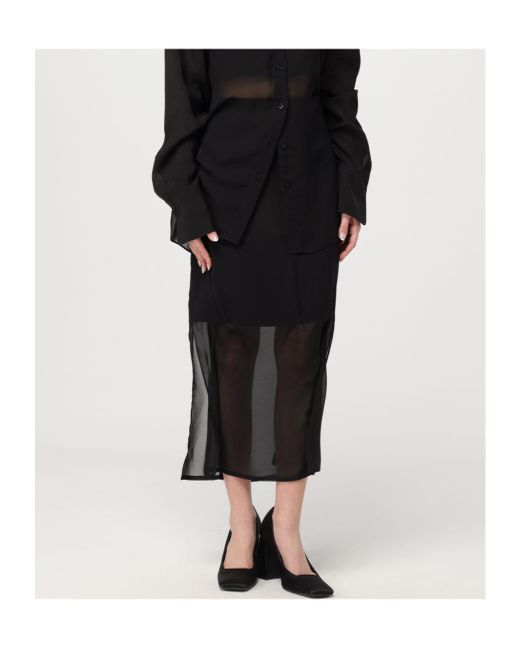 Sportmax Black Semi-Sheer Panel Midi Skirt