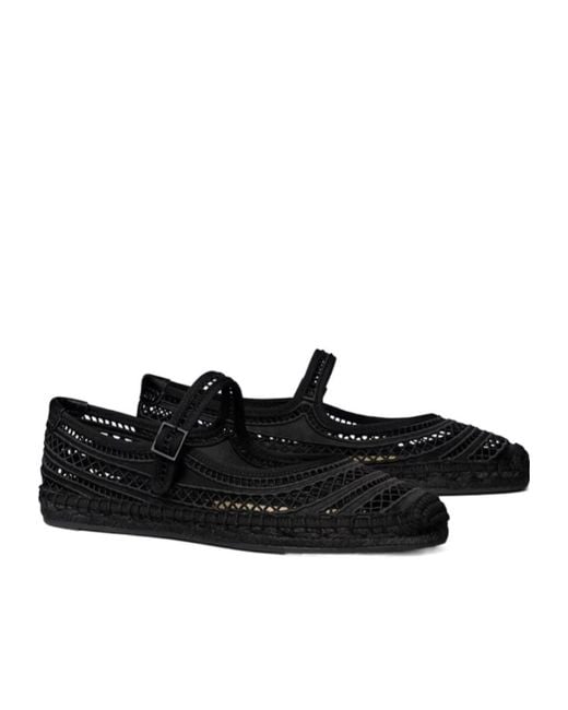 Tory Burch Black Open Weave Strap Espadrilles