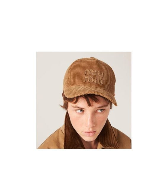 Miu Miu Brown Logo-Appliqué Curved Peak Baseball Cap