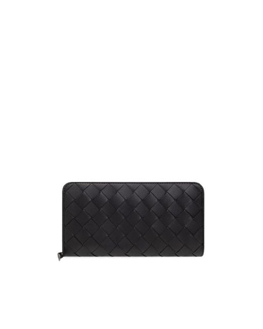 Bottega Veneta Black Intrecciato Zip Around Wallet for men