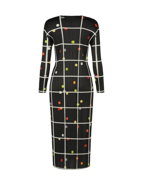 Pleats Please Issey Miyake Black Pleats Please Issey Miyake Round Neck Pleated Grid Print Dress