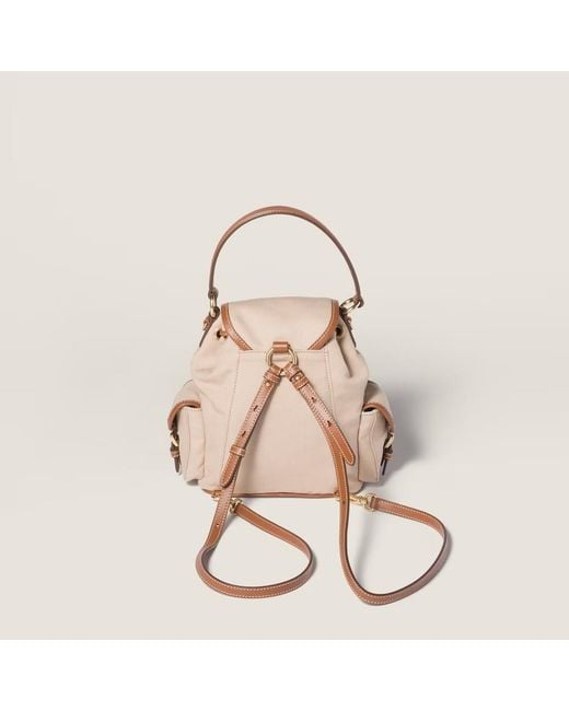 Miu Miu Natural Canvas And Leather Backpack