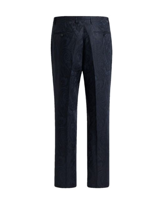 Etro Blue Jacquard Straight Leg Trousers for men