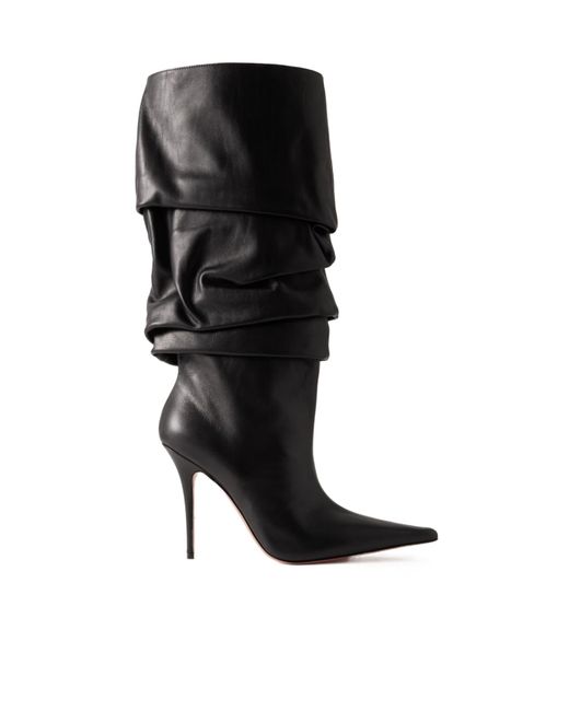 AMINA MUADDI Black Anok Gathered Leather Knee Boots