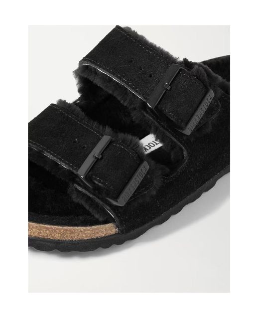 Birkenstock Black Arizona Shearling Double-Strap Sandals