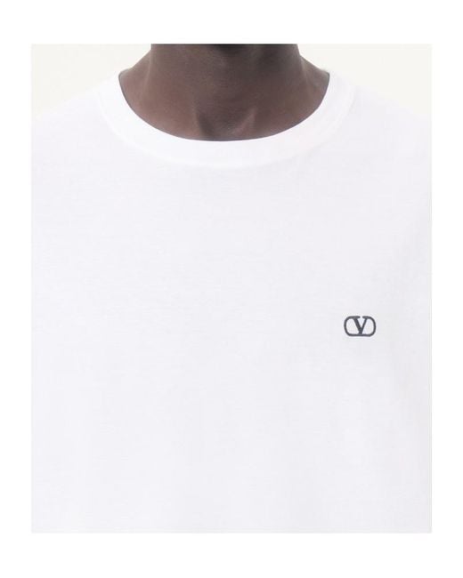 Valentino White Vlogo Embroidered Crewneck T-Shirt for men