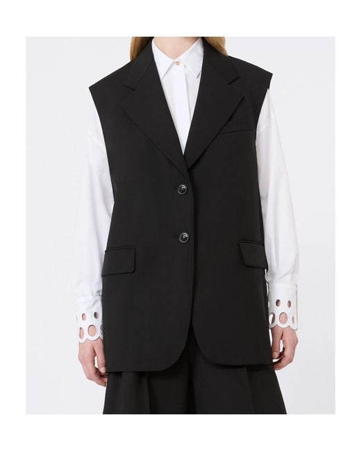 Max Mara Black Sleeveless Wool Jacket