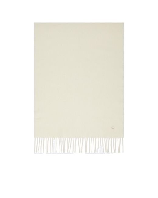 Weekend by Maxmara White Logo Embroidered Fringed Scarf