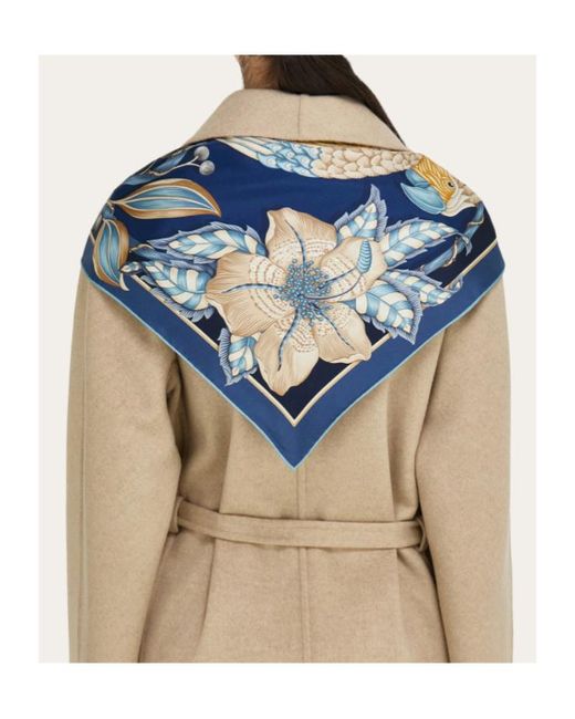 Ferragamo Blue Parrots Print Silk Scarf