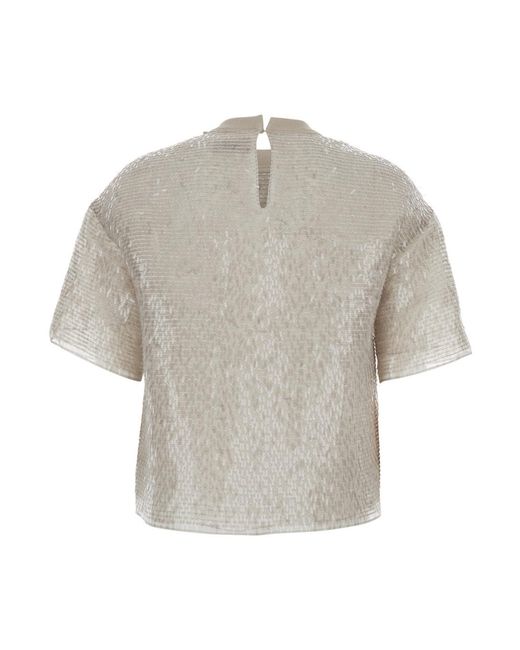 Brunello Cucinelli Gray Dazzling Cascade Embroidery T-Shirt