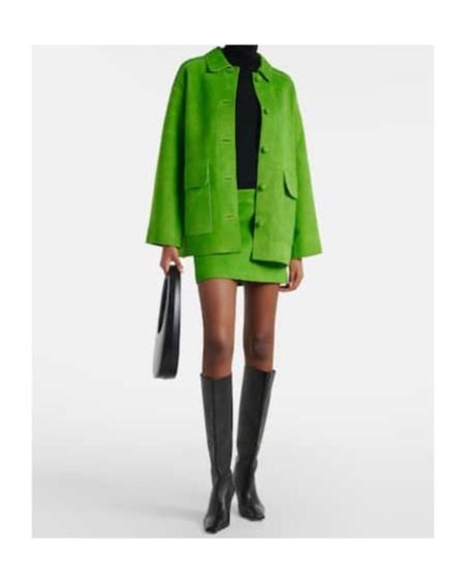 Staud Green Crest Suede Miniskirt