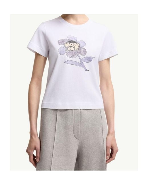 Moncler White Cotton Jersey Printed T-Shirt