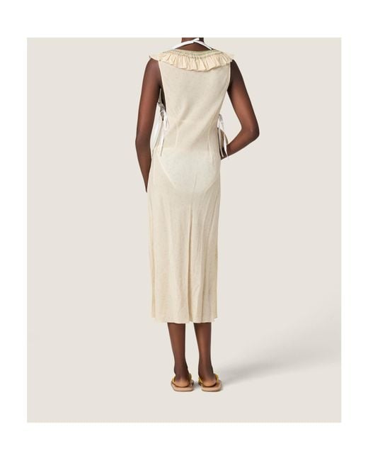 Miu Miu Natural Embroidered Marocain Midi Dress