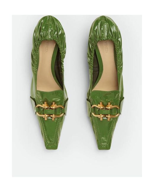 Bottega Veneta Green Logo Patent Leather High Heels