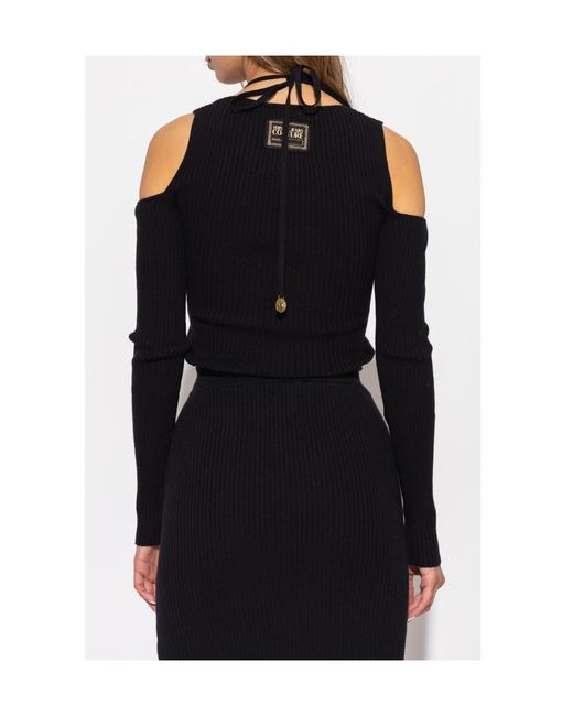 Versace Jeans Blue Couture Open-Shoulder Knitted Jumper