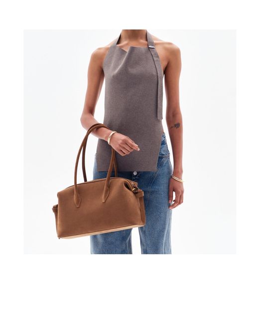 Yuzefi Brown Brioche Duffle Shoulder Bag