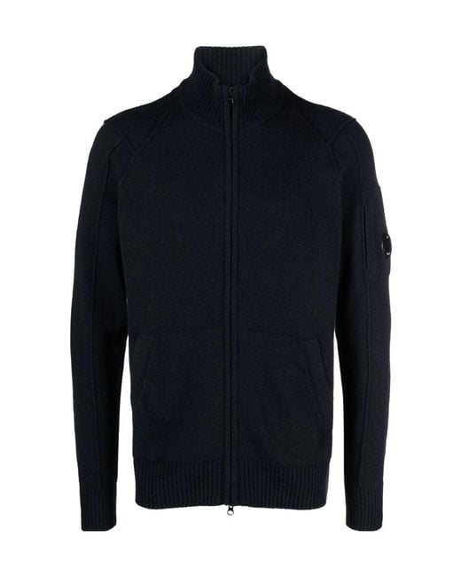 C P Company Blue Lens-Detailed Zip Up Cardigan for men
