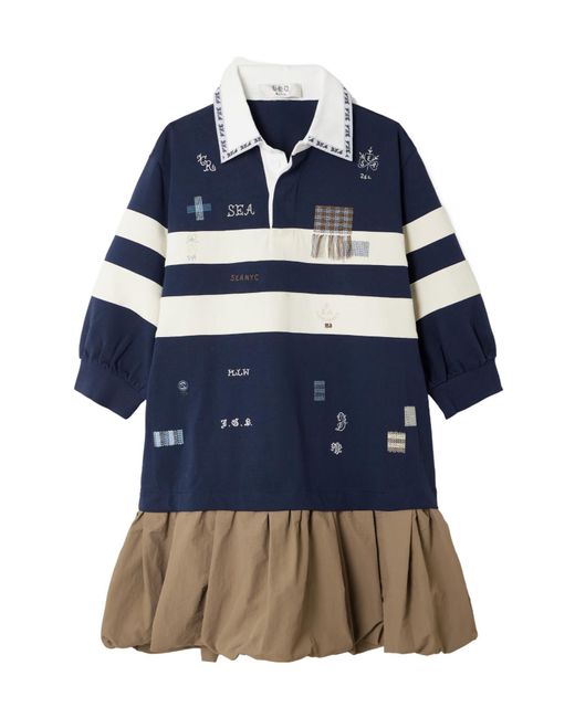 Sea Blue Embroidered Appliquéd Cotton-Jersey Mini Dress