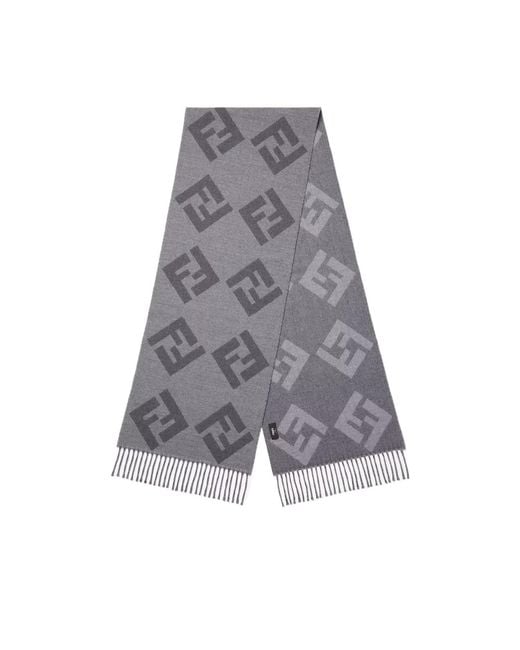 Fendi Gray Ff Jacquard Fringed-Edge Scarf for men