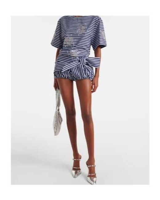 Rabanne Blue Embellished Striped Cotton Jersey T-Shirt