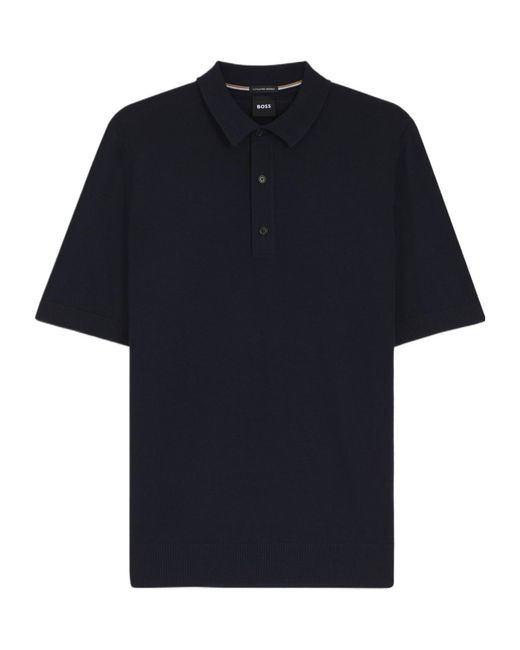 Boss Blue Short-Sleeve Wool Polo Shirt for men