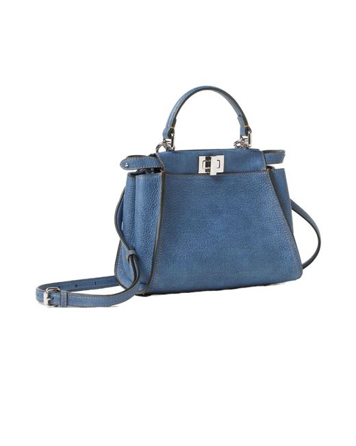 Fendi Blue Peekaboo Mini Tote Bag