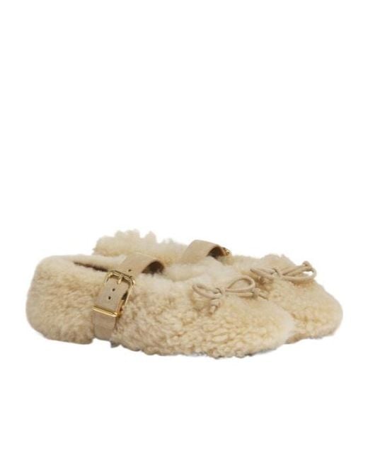 Marni Natural Cream Shearling Ballerina With Buckle