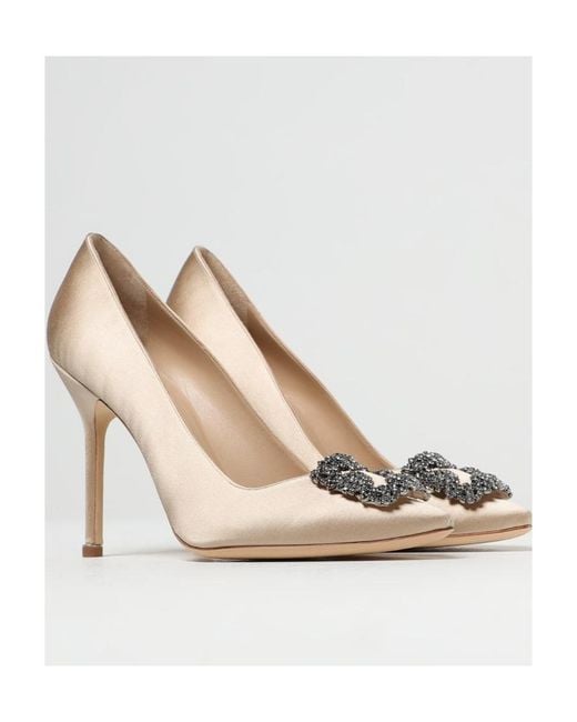 Manolo Blahnik White Embellished Pointed Heeled Pumps