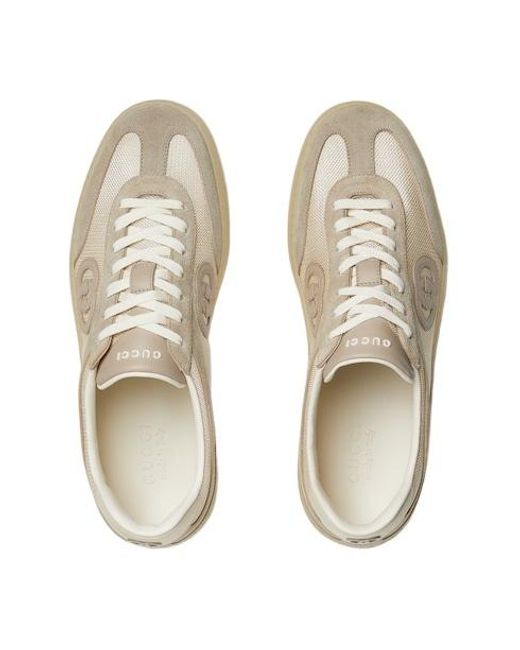 Gucci White G75 Logo Patch Lace-Up Sneakers for men