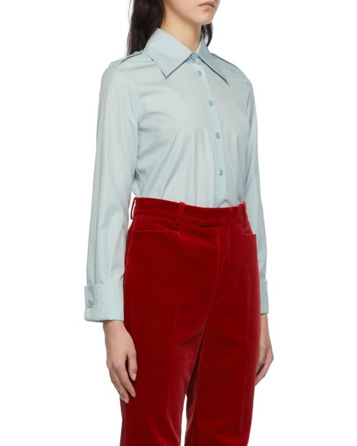 Gucci Blue Pointed Collar Buttoned Shirt