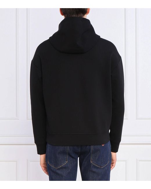 Emporio Armani Black Sequin-Embellished Drawstring Hoodie for men