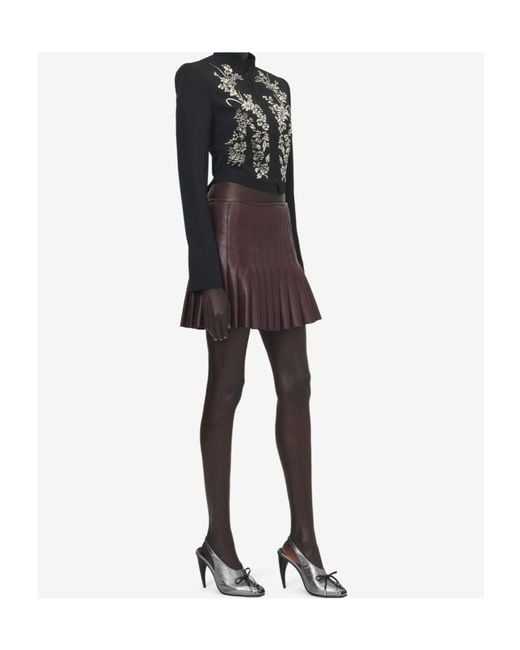 McQueen Brown Leather Pleated Mini Skirt