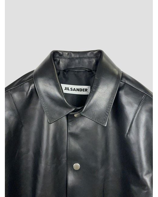 Jil Sander Black Elasticated-Hem Leather Jacket for men