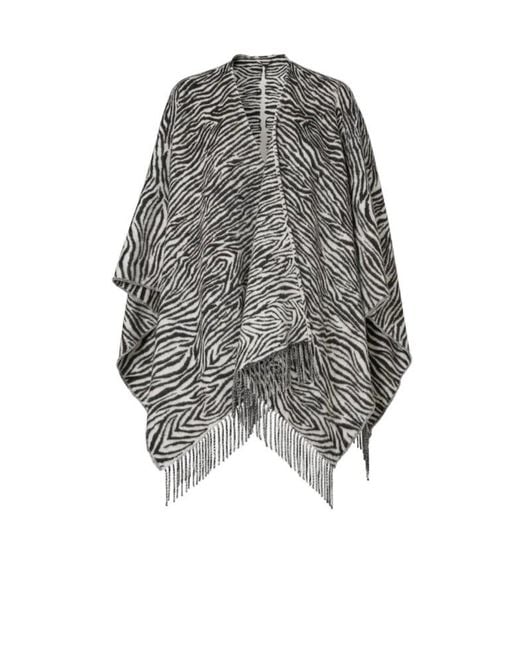 Fendi Gray Wool Poncho With Tiger Animalier Print